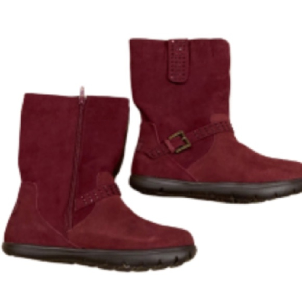 NWOB Cheeks Fit Body Interchangeable Knit/Faux Fur Wine Leather Boots Size 6